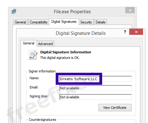 Screenshot of the Greatis Software LLC certificate